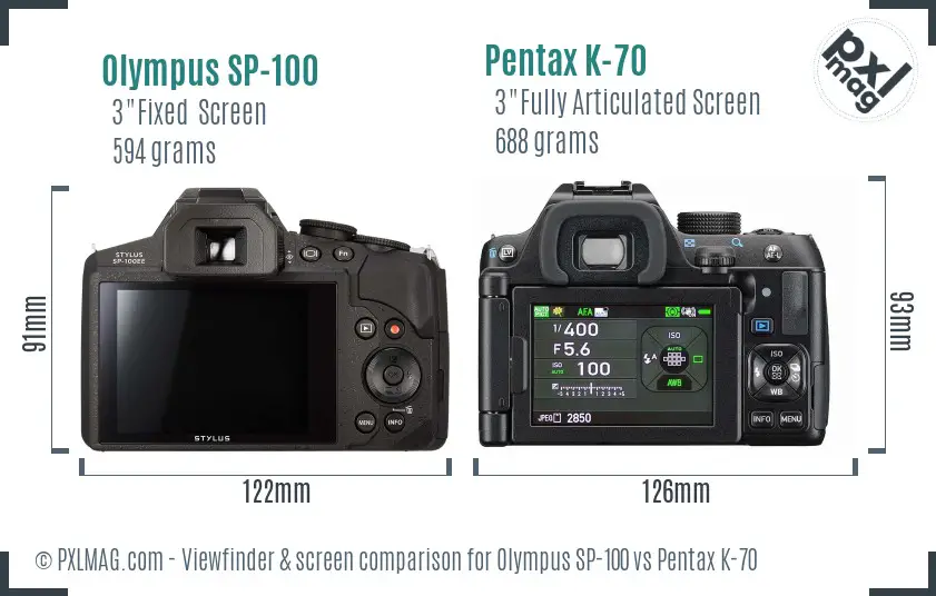 Olympus SP-100 vs Pentax K-70 Screen and Viewfinder comparison