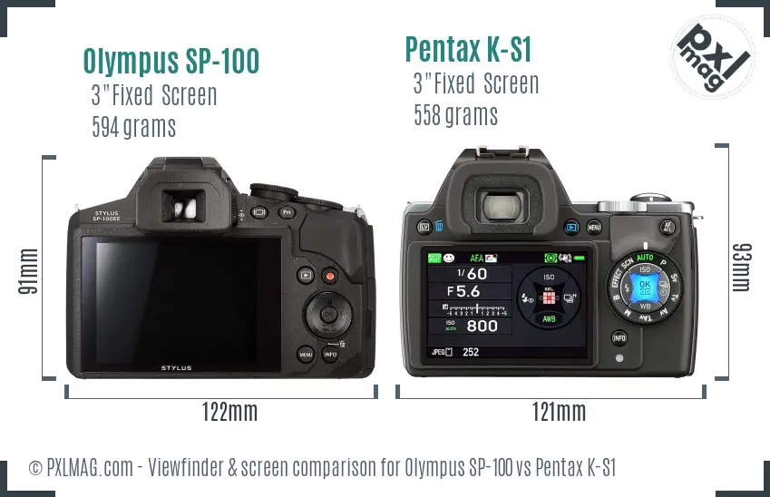 Olympus SP-100 vs Pentax K-S1 Screen and Viewfinder comparison