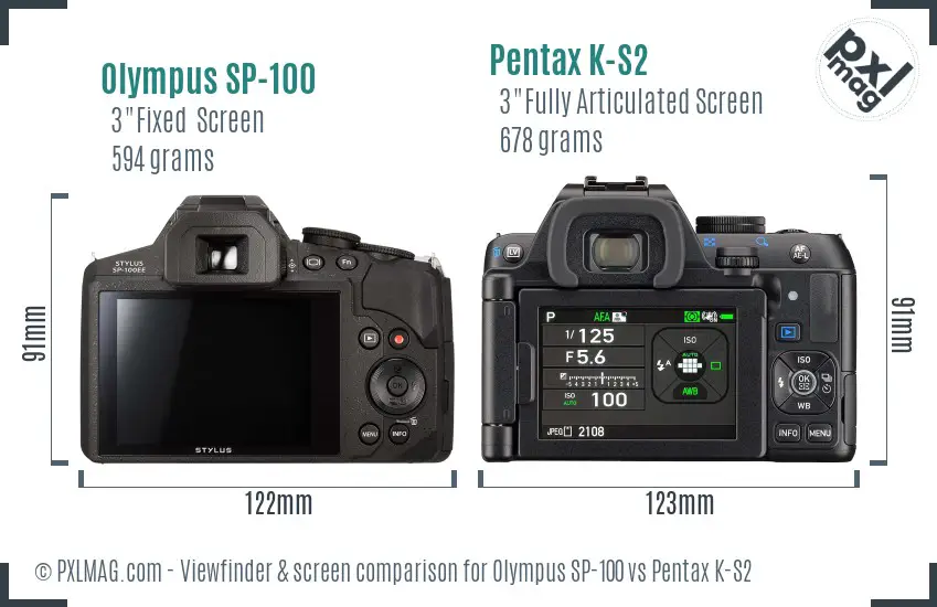 Olympus SP-100 vs Pentax K-S2 Screen and Viewfinder comparison