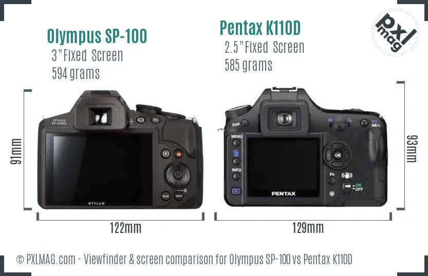 Olympus SP-100 vs Pentax K110D Screen and Viewfinder comparison