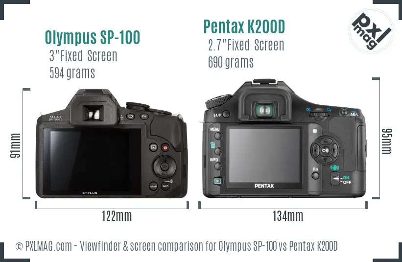 Olympus SP-100 vs Pentax K200D Screen and Viewfinder comparison