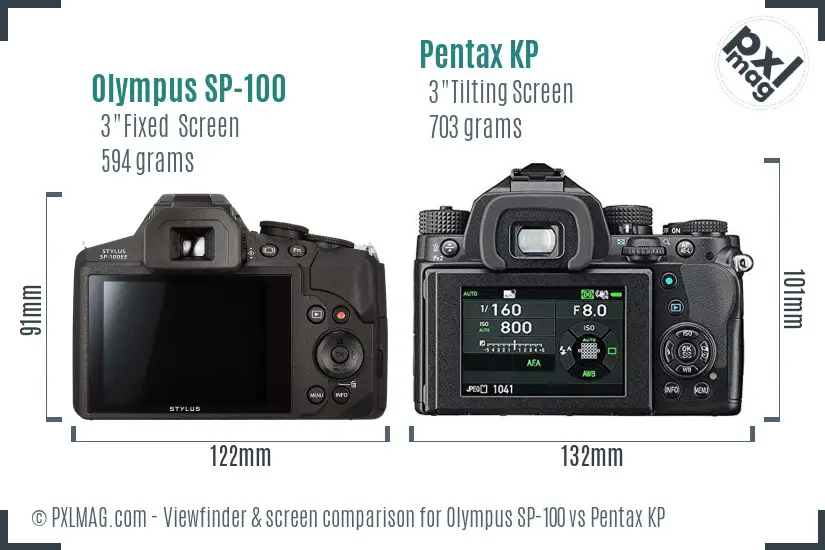Olympus SP-100 vs Pentax KP Screen and Viewfinder comparison