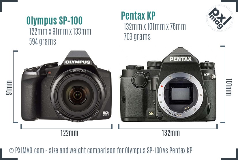 Olympus SP-100 vs Pentax KP size comparison