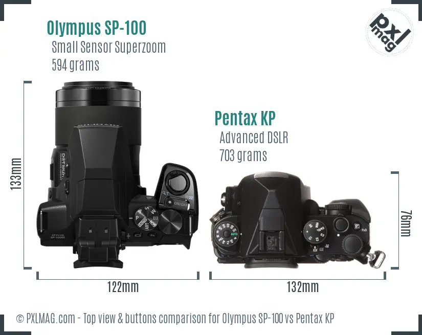 Olympus SP-100 vs Pentax KP top view buttons comparison