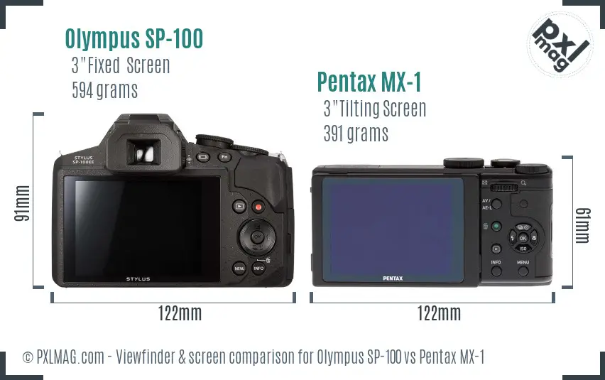 Olympus SP-100 vs Pentax MX-1 Screen and Viewfinder comparison