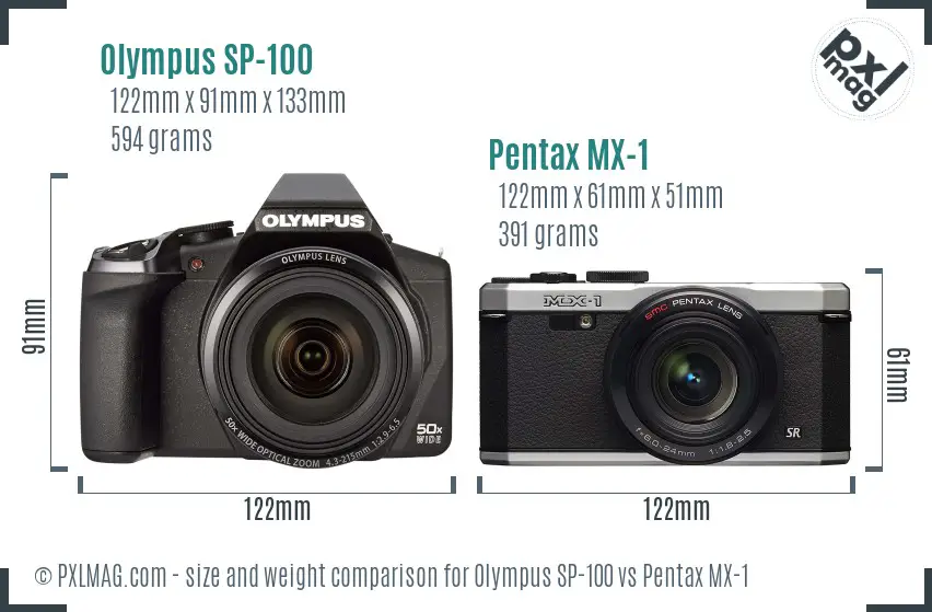 Olympus SP-100 vs Pentax MX-1 size comparison