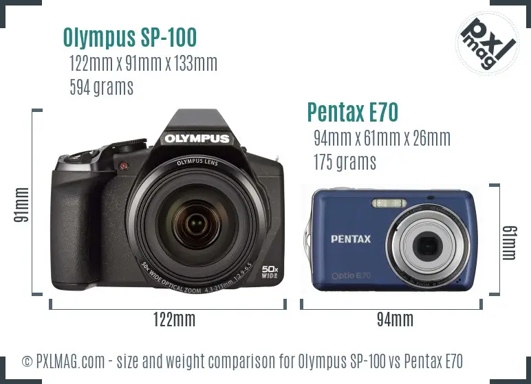 Olympus SP-100 vs Pentax E70 size comparison