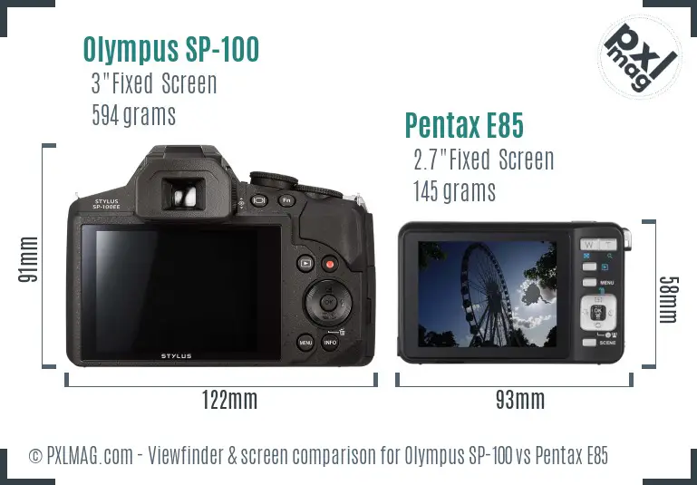 Olympus SP-100 vs Pentax E85 Screen and Viewfinder comparison