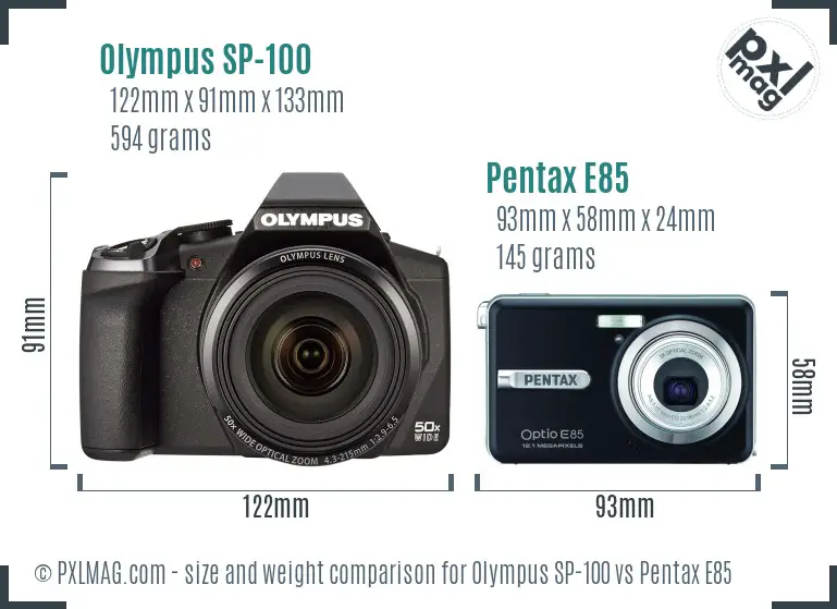 Olympus SP-100 vs Pentax E85 size comparison