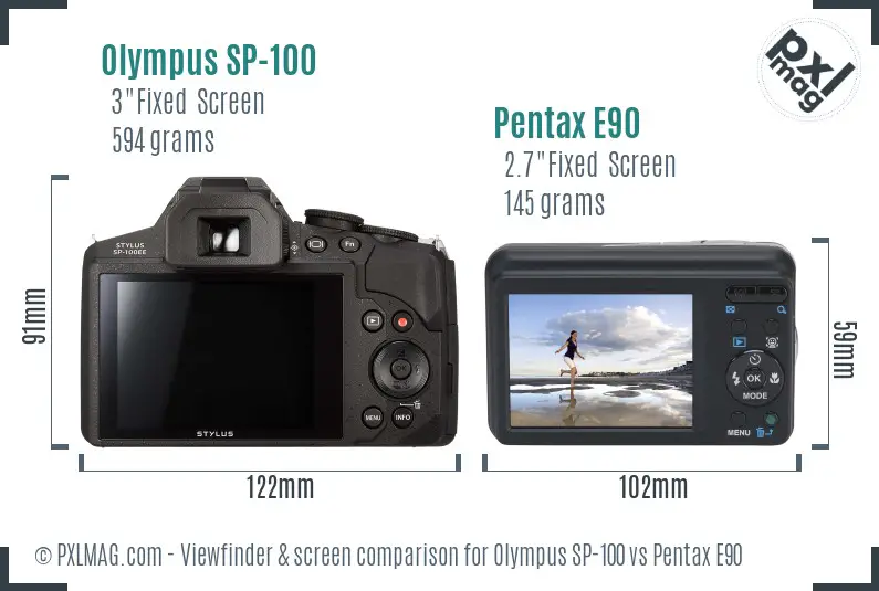 Olympus SP-100 vs Pentax E90 Screen and Viewfinder comparison