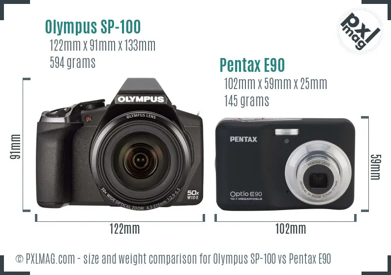 Olympus SP-100 vs Pentax E90 size comparison