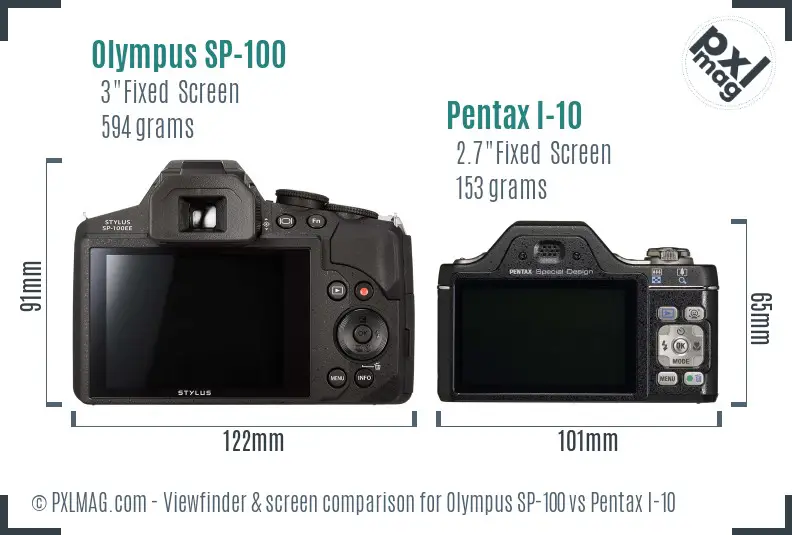 Olympus SP-100 vs Pentax I-10 Screen and Viewfinder comparison