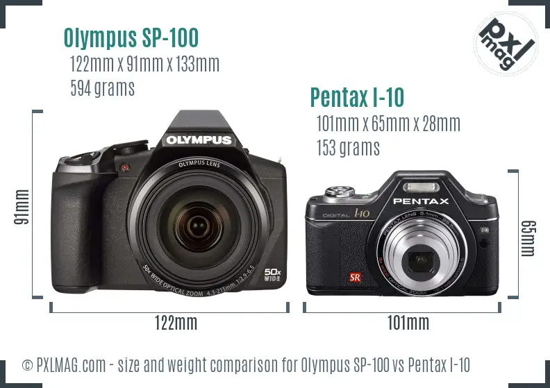 Olympus SP-100 vs Pentax I-10 size comparison