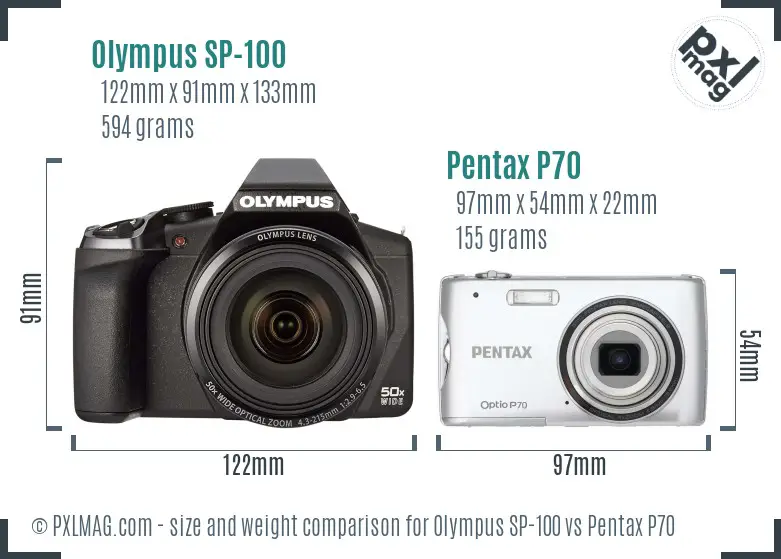 Olympus SP-100 vs Pentax P70 size comparison