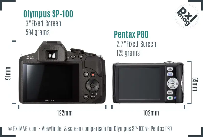 Olympus SP-100 vs Pentax P80 Screen and Viewfinder comparison