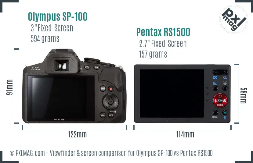 Olympus SP-100 vs Pentax RS1500 Screen and Viewfinder comparison