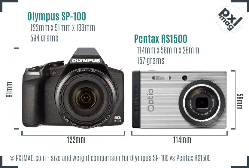 Olympus SP-100 vs Pentax RS1500 size comparison