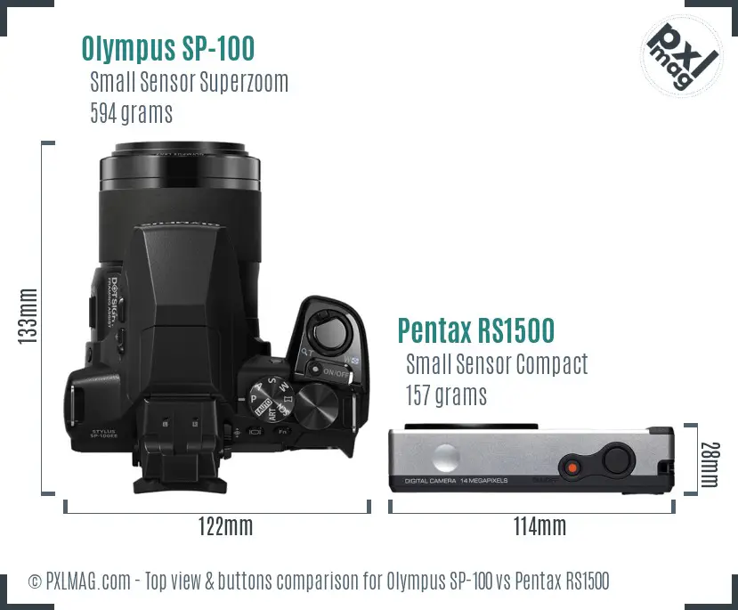 Olympus SP-100 vs Pentax RS1500 top view buttons comparison