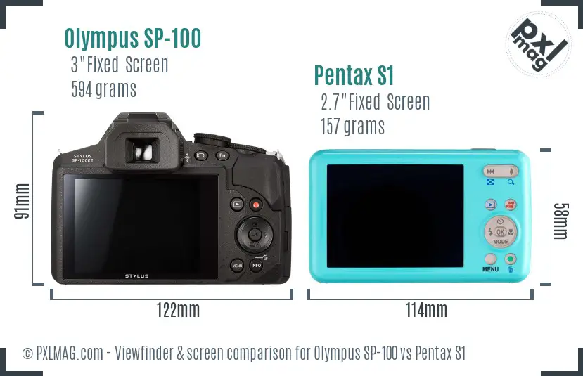 Olympus SP-100 vs Pentax S1 Screen and Viewfinder comparison