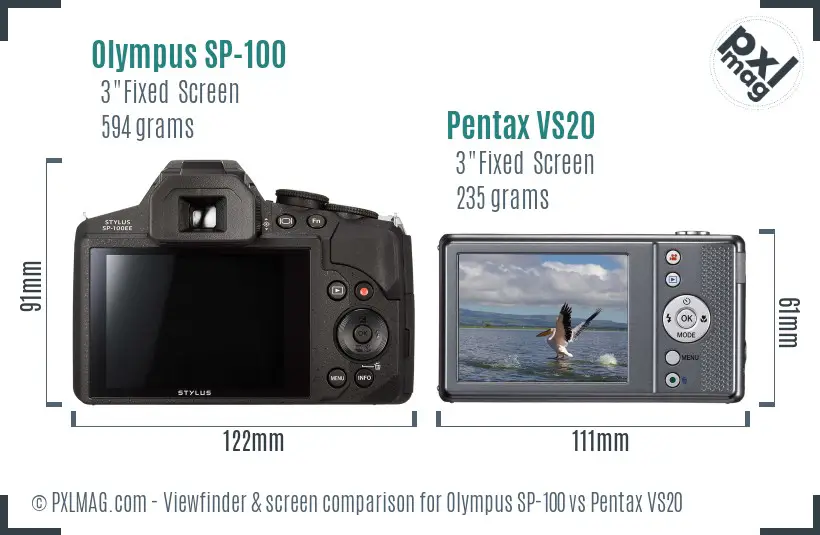Olympus SP-100 vs Pentax VS20 Screen and Viewfinder comparison