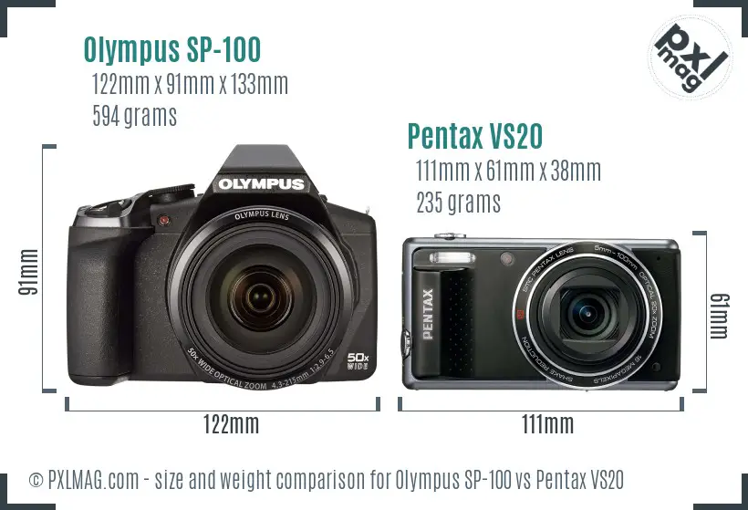 Olympus SP-100 vs Pentax VS20 size comparison