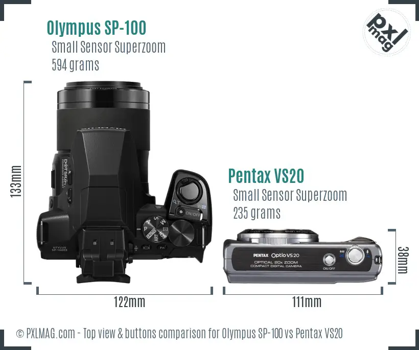 Olympus SP-100 vs Pentax VS20 top view buttons comparison