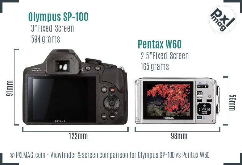 Olympus SP-100 vs Pentax W60 Screen and Viewfinder comparison