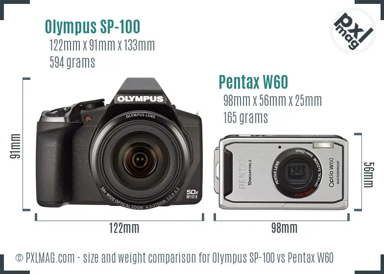 Olympus SP-100 vs Pentax W60 size comparison