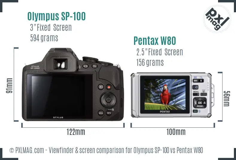 Olympus SP-100 vs Pentax W80 Screen and Viewfinder comparison