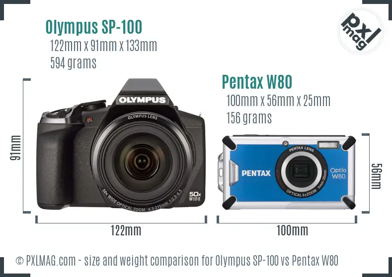 Olympus SP-100 vs Pentax W80 size comparison