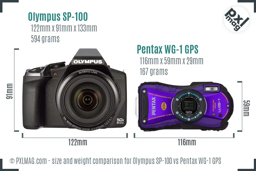 Olympus SP-100 vs Pentax WG-1 GPS size comparison