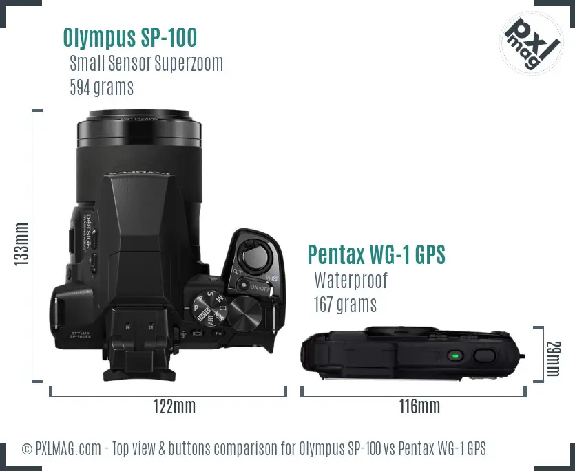Olympus SP-100 vs Pentax WG-1 GPS top view buttons comparison