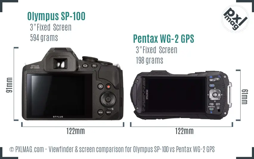 Olympus SP-100 vs Pentax WG-2 GPS Screen and Viewfinder comparison