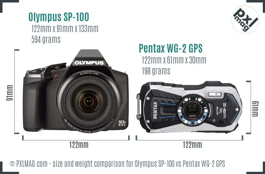 Olympus SP-100 vs Pentax WG-2 GPS size comparison