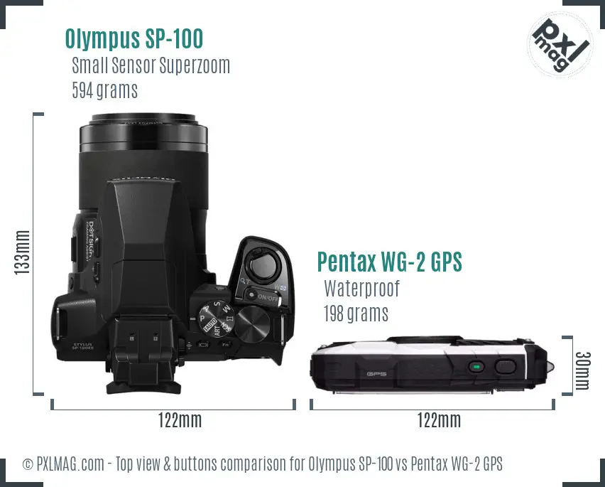 Olympus SP-100 vs Pentax WG-2 GPS top view buttons comparison