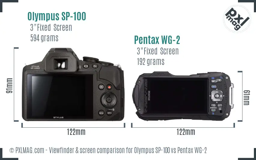 Olympus SP-100 vs Pentax WG-2 Screen and Viewfinder comparison