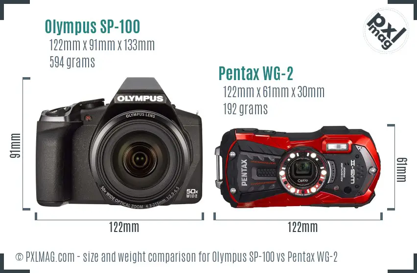 Olympus SP-100 vs Pentax WG-2 size comparison