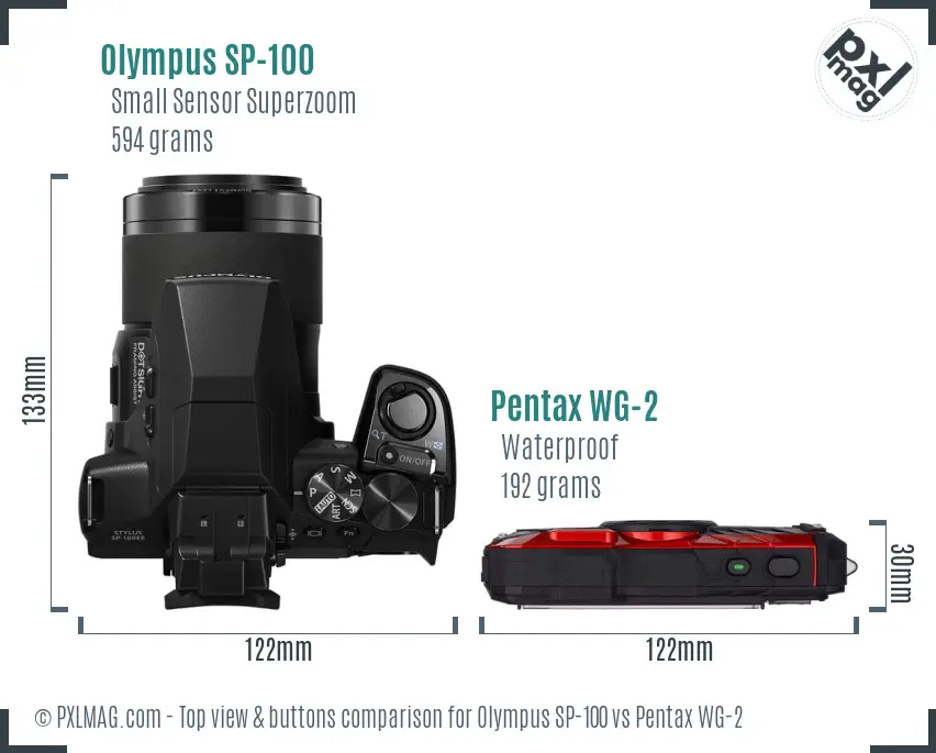 Olympus SP-100 vs Pentax WG-2 top view buttons comparison