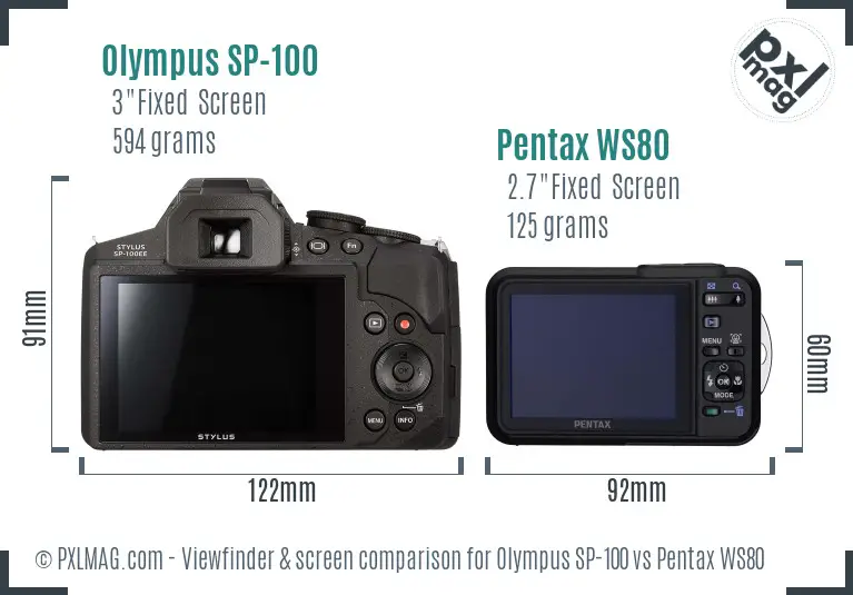 Olympus SP-100 vs Pentax WS80 Screen and Viewfinder comparison