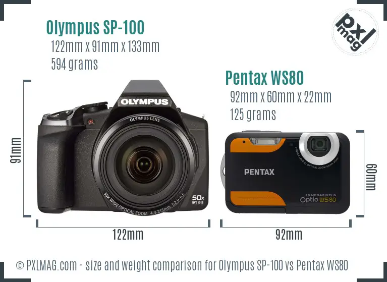 Olympus SP-100 vs Pentax WS80 size comparison