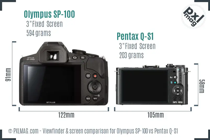 Olympus SP-100 vs Pentax Q-S1 Screen and Viewfinder comparison