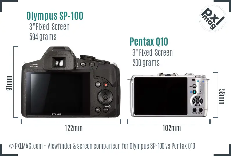 Olympus SP-100 vs Pentax Q10 Screen and Viewfinder comparison
