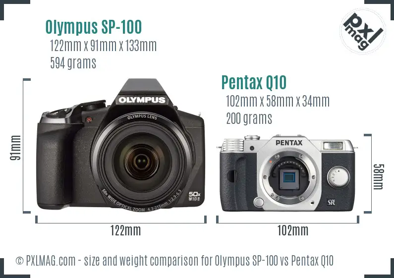 Olympus SP-100 vs Pentax Q10 size comparison
