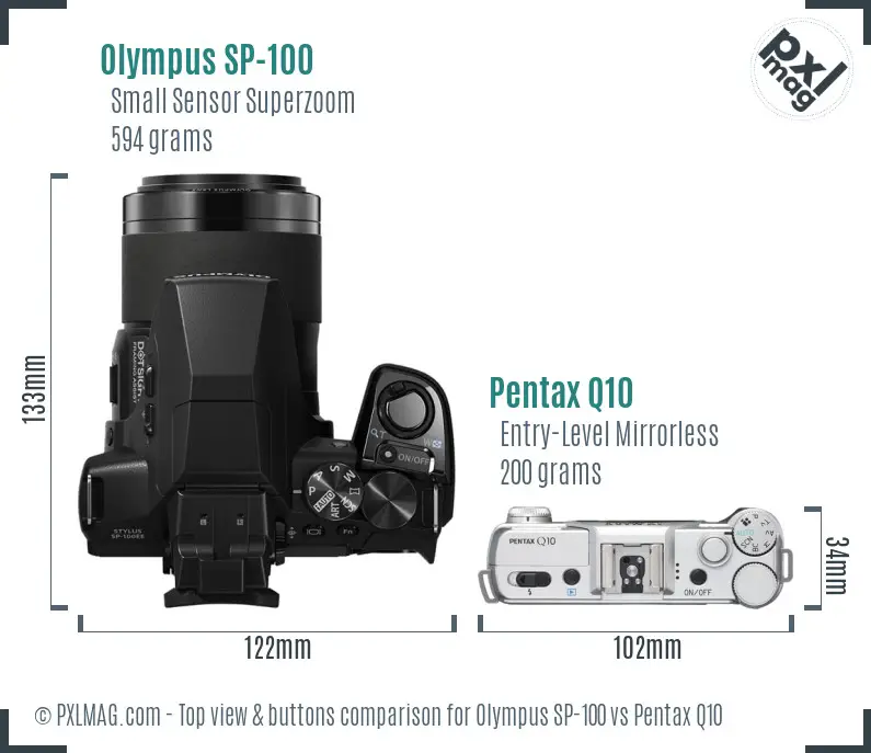 Olympus SP-100 vs Pentax Q10 top view buttons comparison