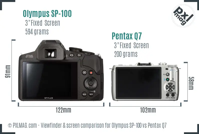 Olympus SP-100 vs Pentax Q7 Screen and Viewfinder comparison