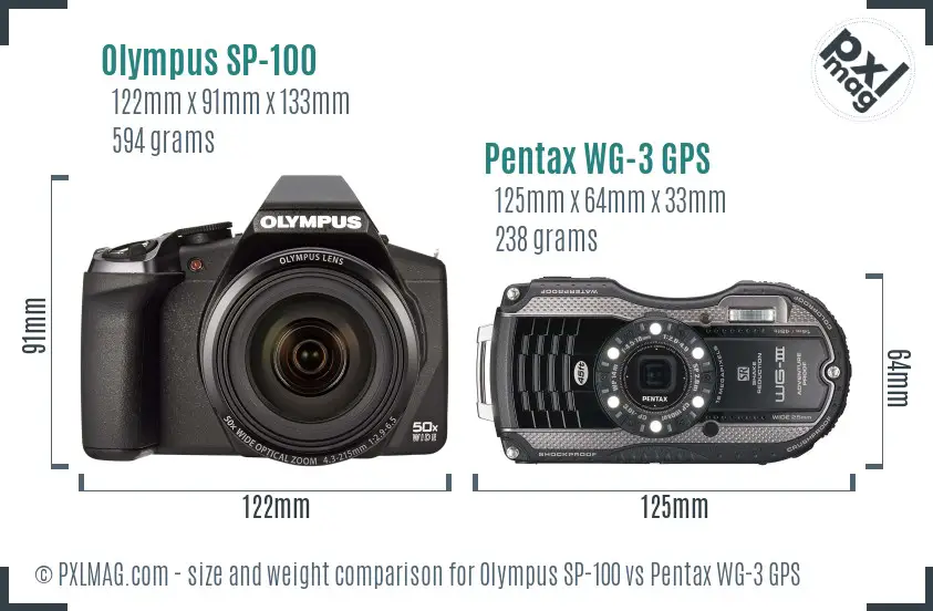 Olympus SP-100 vs Pentax WG-3 GPS size comparison