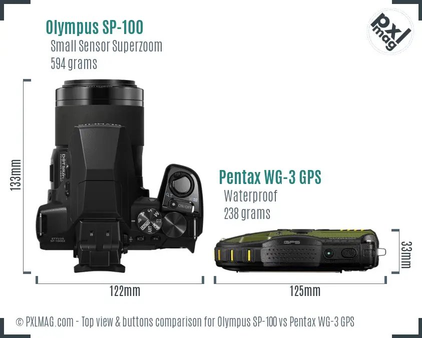 Olympus SP-100 vs Pentax WG-3 GPS top view buttons comparison