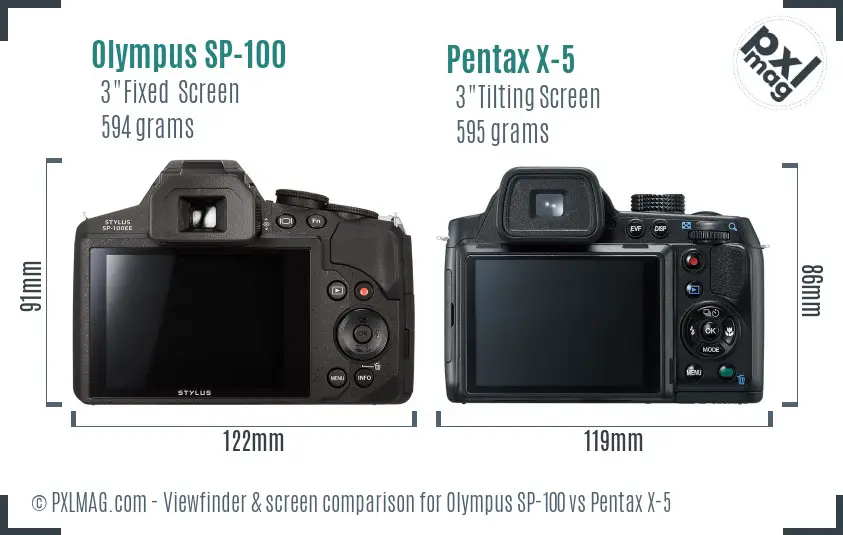 Olympus SP-100 vs Pentax X-5 Screen and Viewfinder comparison