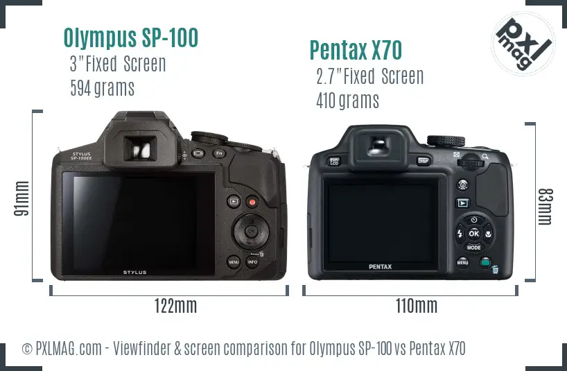 Olympus SP-100 vs Pentax X70 Screen and Viewfinder comparison