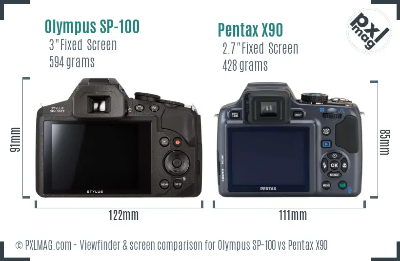Olympus SP-100 vs Pentax X90 Screen and Viewfinder comparison